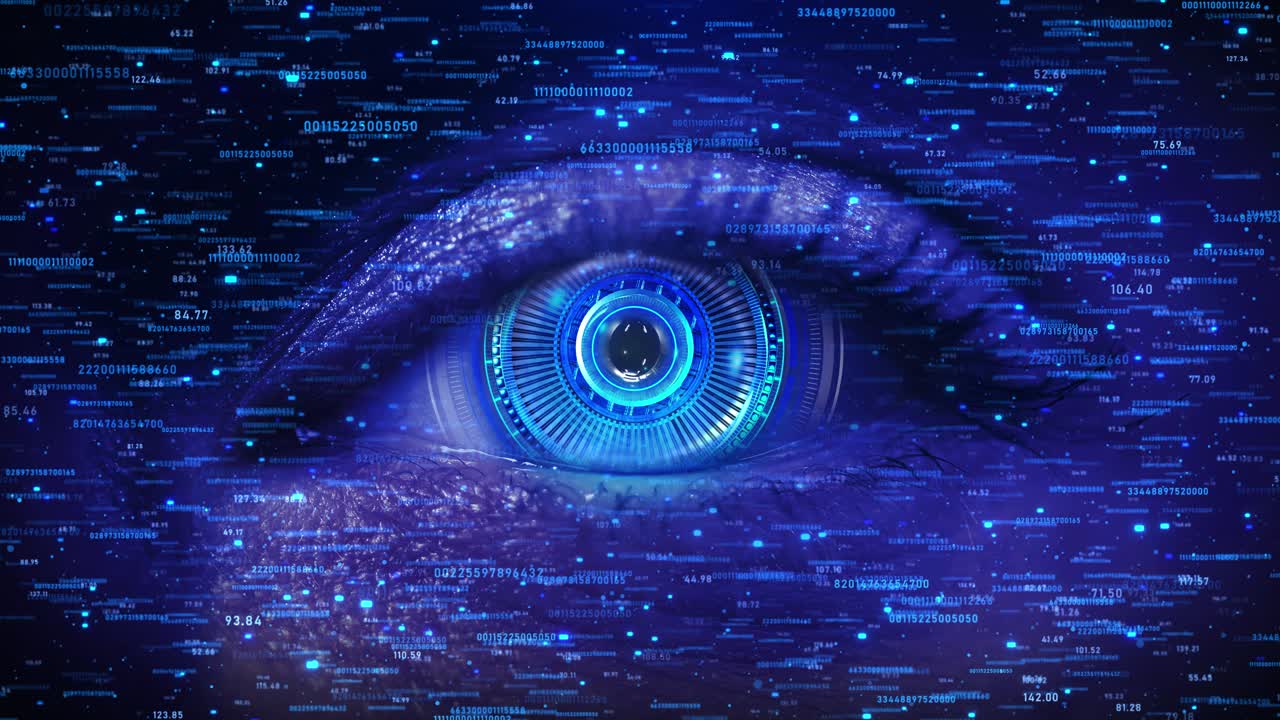 Digital eye hightech eye biometric eye scan network intricate digital elements futuristic aesthetic