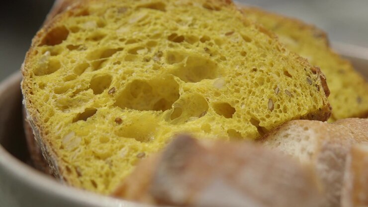 Close-up of Sliced Turmeric Bread in a Bowl