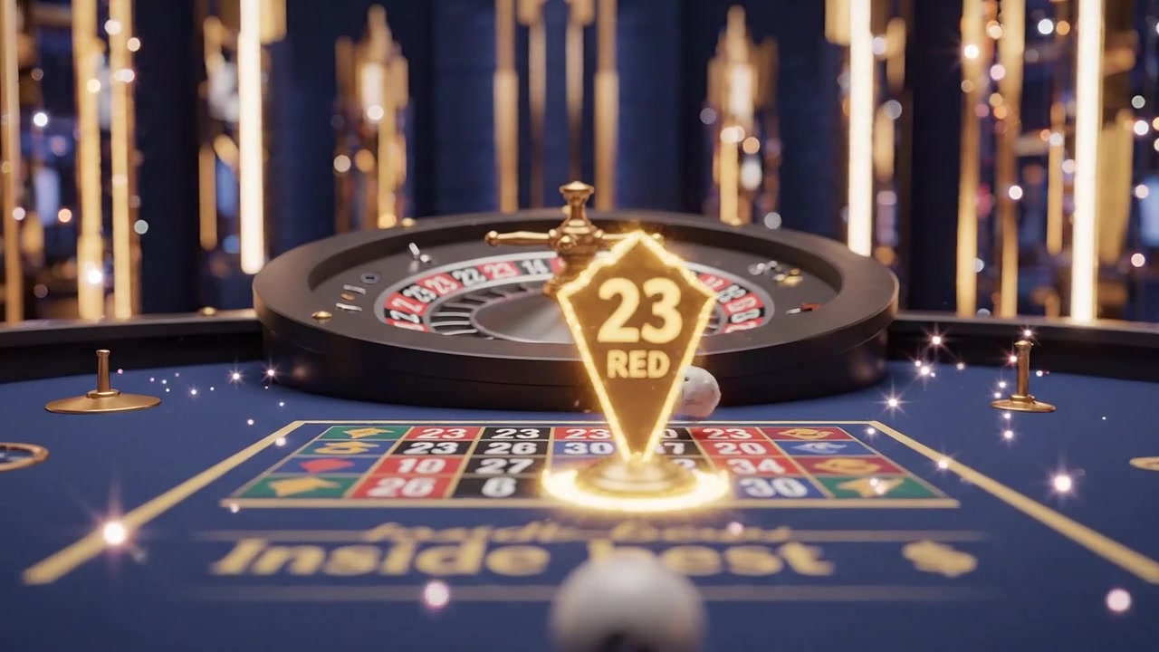 Lussuoso tavolo da roulette da casinò dal design elegante, con colori vivaci e luci scintillanti, ambientato su uno sfondo di arredamento raffinato e un'atmosfera glamour.