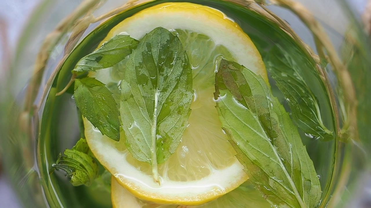 Fresh Lemon and Mint Infused Water in a Glass Pitcher
