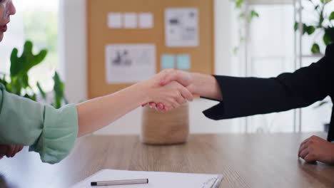 two women shake hands after business deal