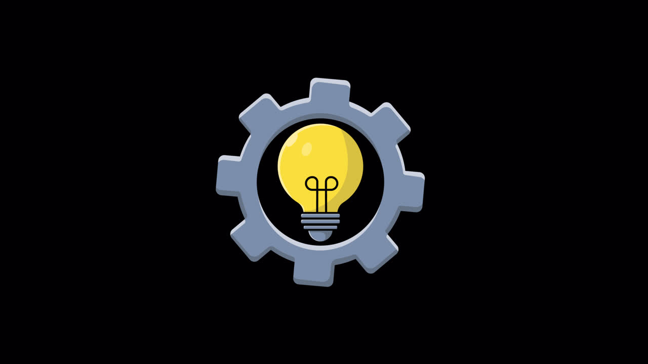 Animated Lightbulb and Rotating Gear Icon on Black Background