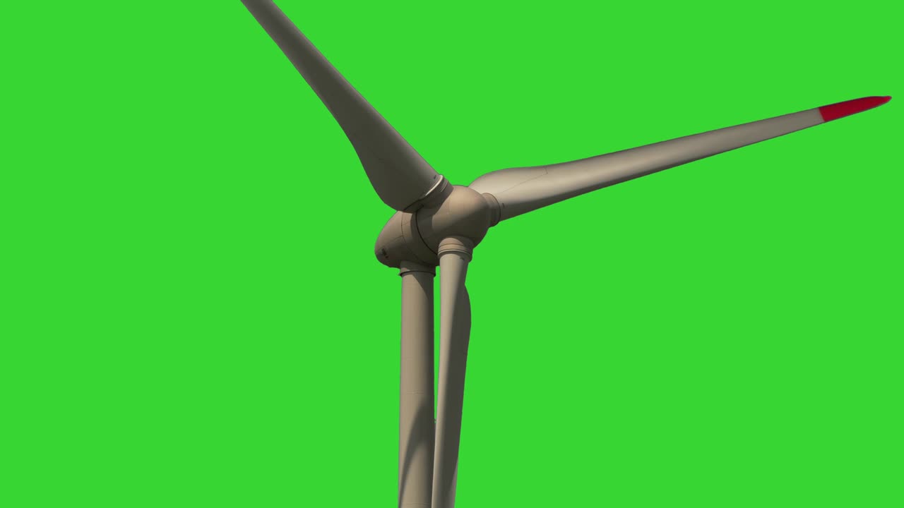 녹색 스크린 배경으로 회전하는 풍력 터빈
