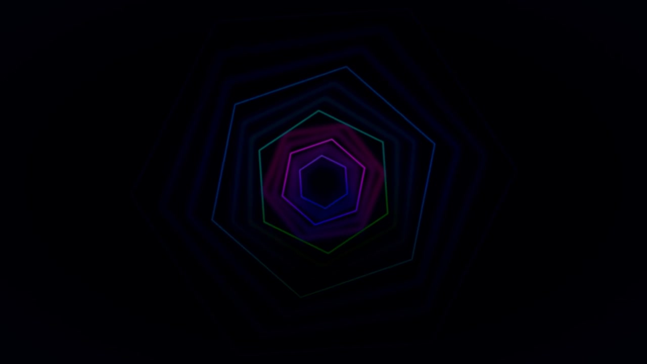 Abstract Tunnel of Glowing Neon Pentagons