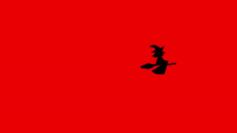 Animación-De-Halloween-Bruja-Negra-Volando-En-Escoba-Sobre-Fondo-Rojo