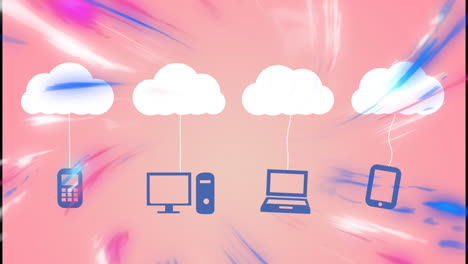 animación de formas que se mueven sobre nubes con iconos