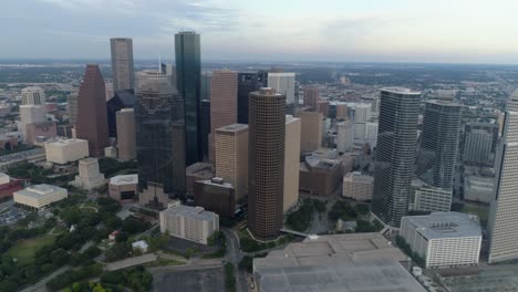 This-video-is-about-an-aerial-of-the-downtown-Houston-skyline-in-the-evening