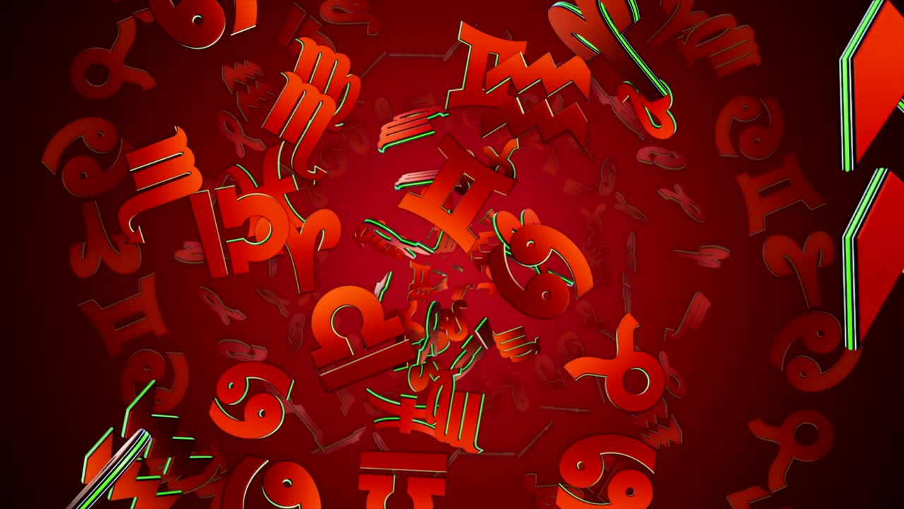 los signos del zodiaco en caída, el horóscopo, el fondo, con el canal alfa, el bucle