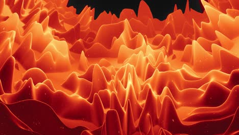 hermosa superficie 3d abstracta con chispas de brillo, ondas 3d abstractas se ejecutan en la superficie en bucle. gradiente naranja rojo, material mate suave con brillo interno ligero. animación 4k suavemente