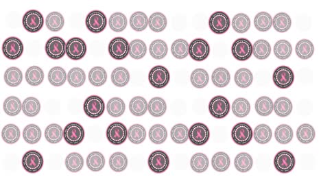 Animation-of-multiple-pink-ribbon-logo-and-breast-cancer-text-glowing-on-white-background