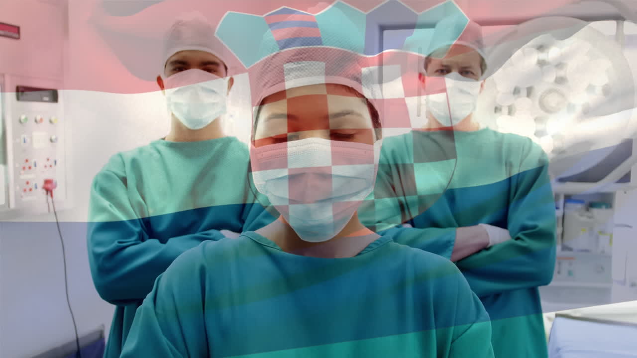 анимация флага хорватии, развевающегося над хирургами в операционной