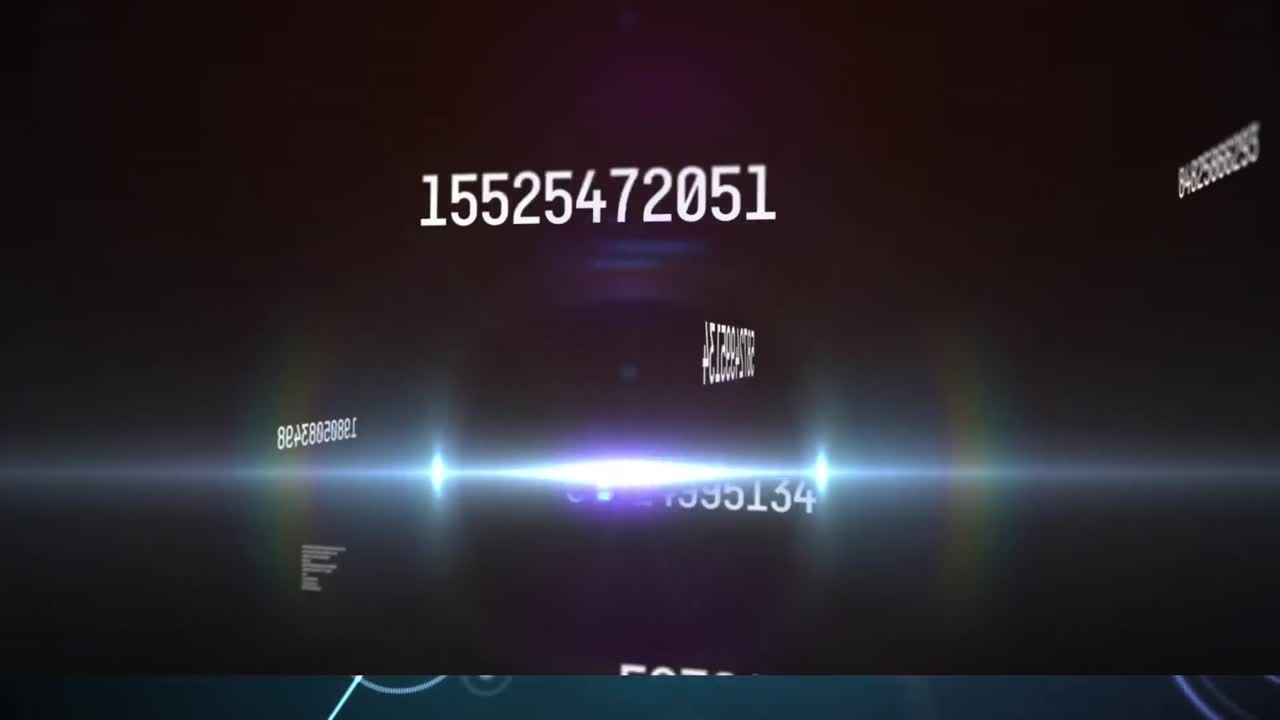 Animation of numbers changing over glowing light on purple background