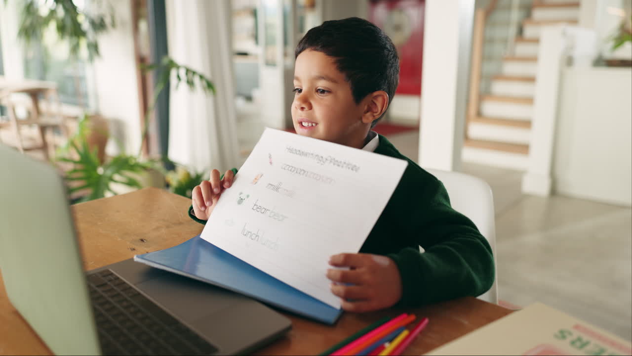 Laptop, video call and e learning with a student