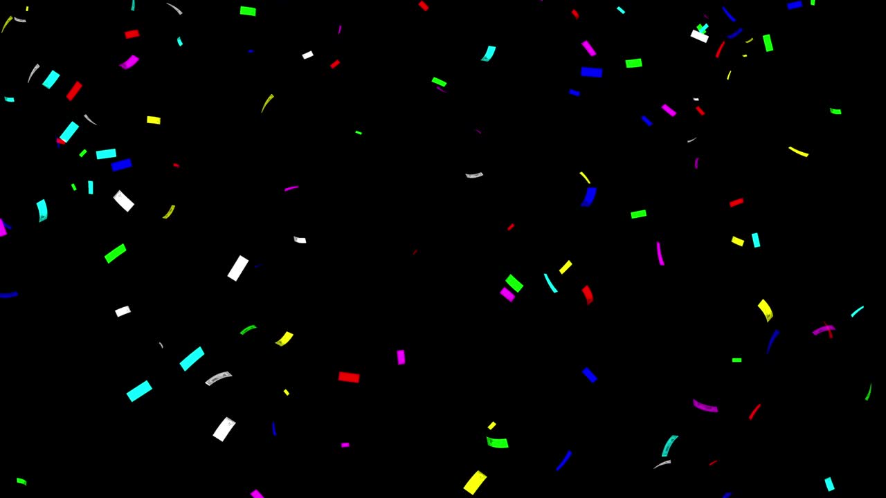 caída de coloridas partículas de confeti gráficos de movimiento con fondo nocturno