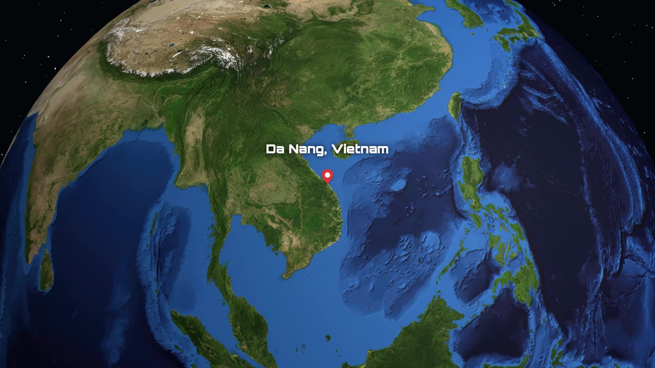 Planet Earth Rotating and Zooming to Da Nang, Vietnam