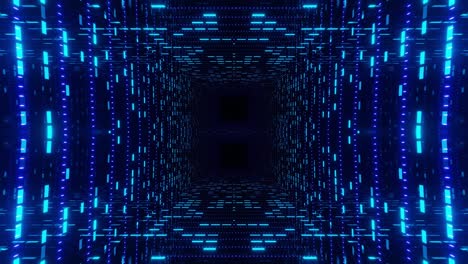 4k seamless looped animation. fly through mirror symmetrical tunnel with neon pattern, sci fi glow pattern. bright reflection neon light. simple bright background, sci fi structure