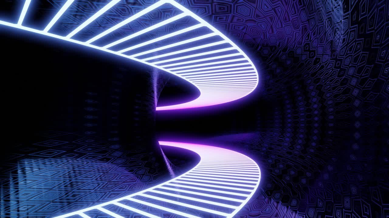 Abstract 3D Tunnel with Glowing Neon Lines