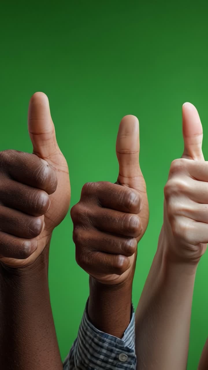 A Vibrant Display of Thumbs Up: Celebrating Unity and Positivity Through Hand Gestures Against a Bright Green Background