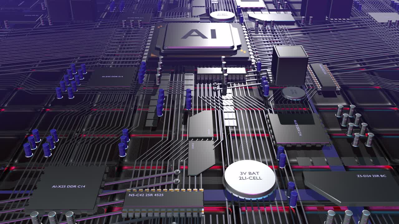 AI CPU Processor Motherboard Technology Background. Processing AI Data.