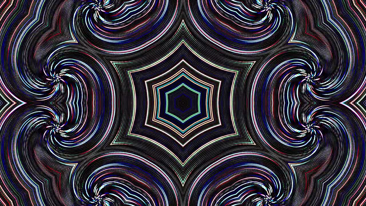 Bright abstract light governing full color, kaleidoscope, black background