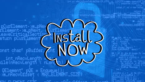 animación de instalar ahora texto sobre procesamiento de datos en fondo azul