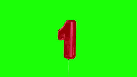 red one balloon floating to the top against greenscreen