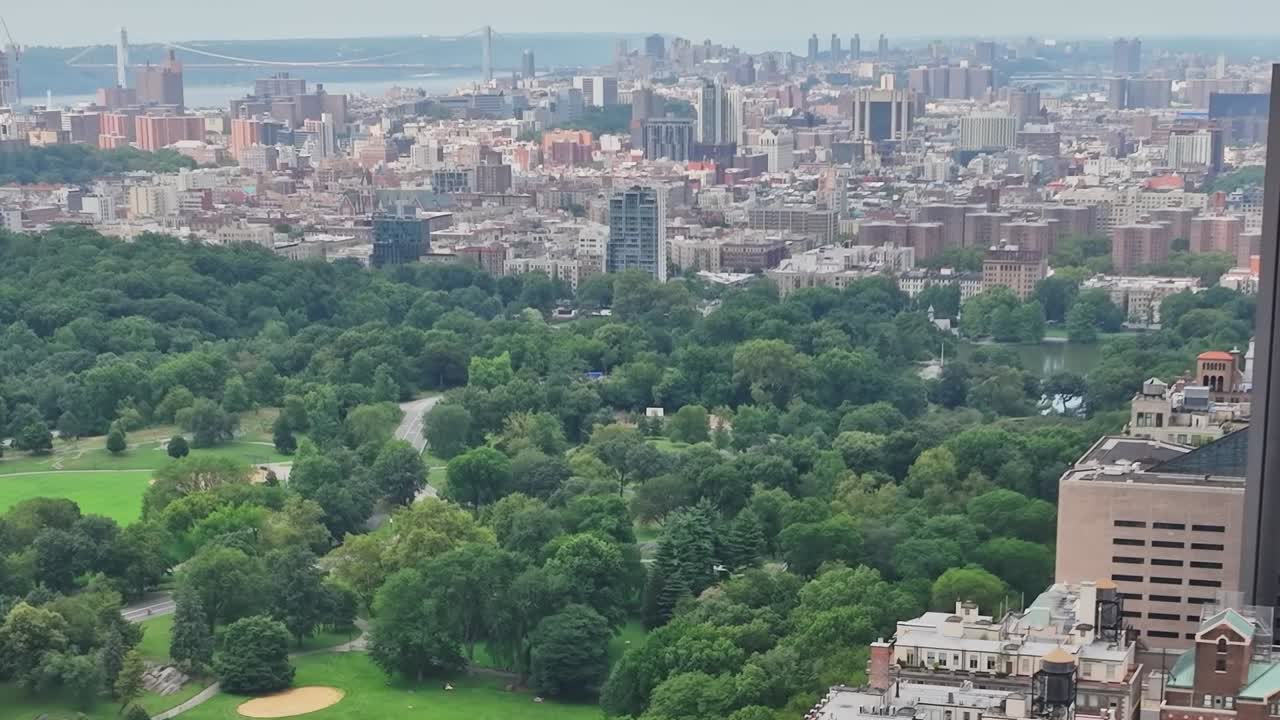 Aerial view of green spaces and skyline in New York City