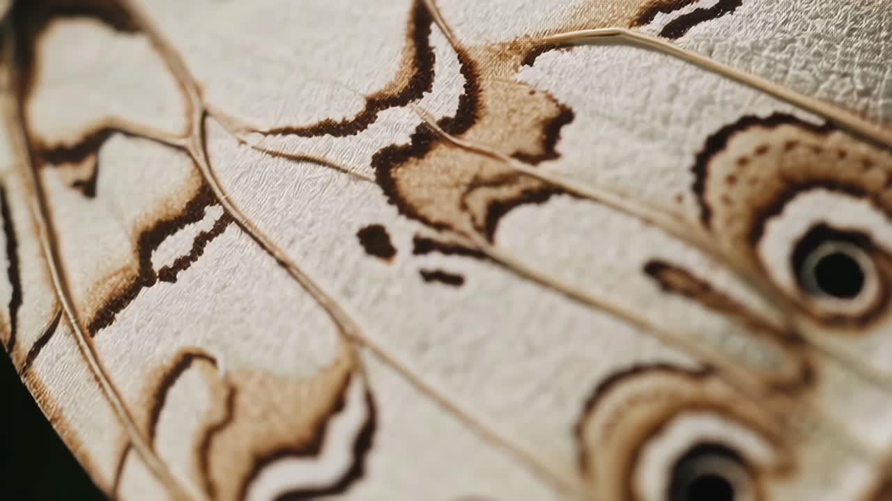 Close-up of a butterfly wing with intricate patterns and textures
