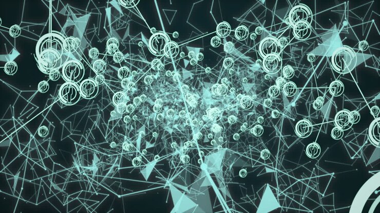 Animation of green network of connections with icons over black background
