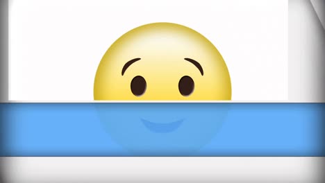 animation of happy emoji icon over moving lines on wite background