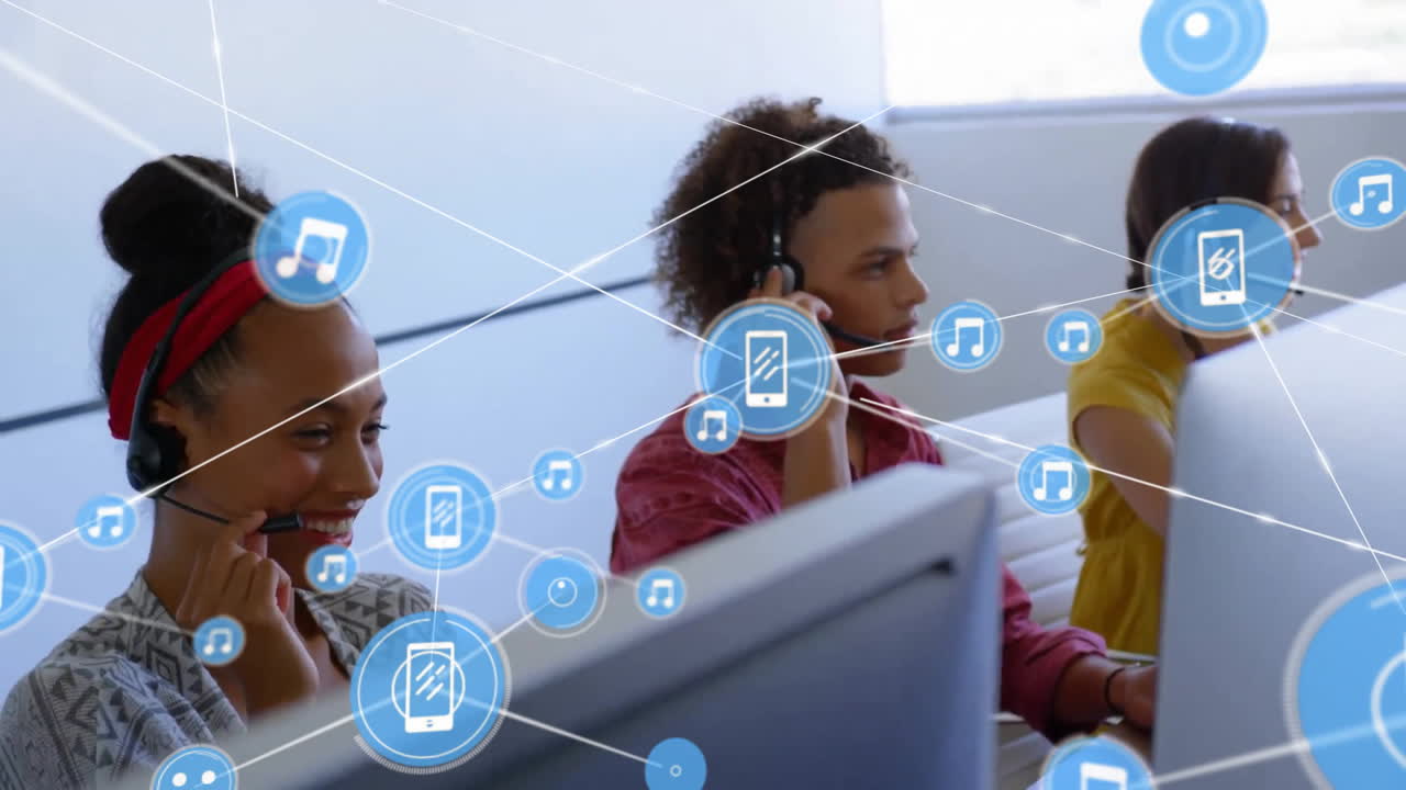 사무실에서 다양한 사업가들과의 연결 네트워크의 활성화