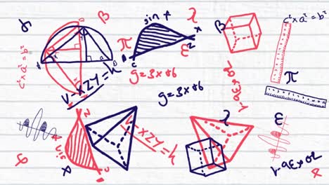 Animation-Mathematischer-Zeichnungen-Und-Formeln-Auf-Weißem-Hintergrund