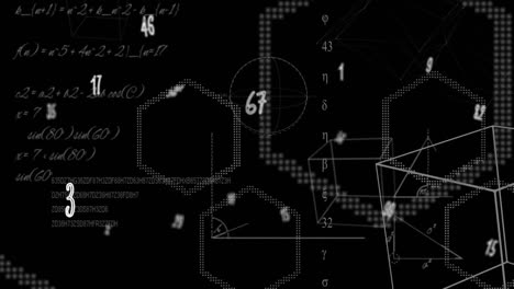 Animation of mathematical equations and shapes on black background