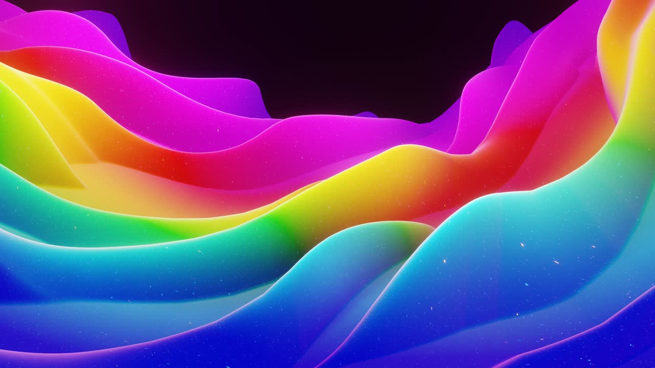 아름답고 추상적인 3d 표면은 반이는 반이고, 어나온 또는 이동된 파동은 루프로 변형됩니다. 무지개 그라디언트, 부드러운 매트 재료, 모피, 달함, 또는 가운 내부 반이는 마말라드.