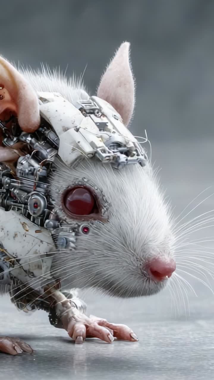 Un roditore robotico futuristico: esplorando l'intersezione tra tecnologia e natura in una creazione ibrida unica di un topo