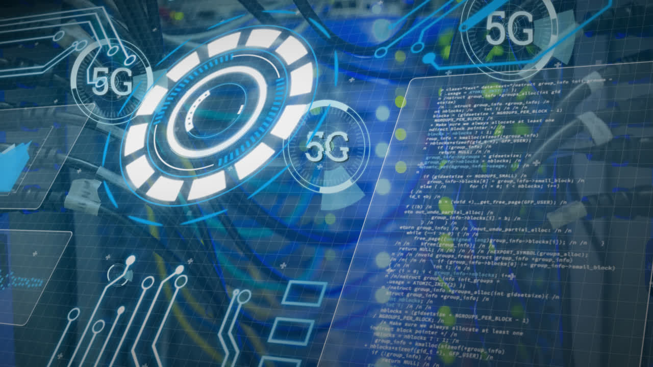 animación de 5g y círculos de procesamiento a través de servidores