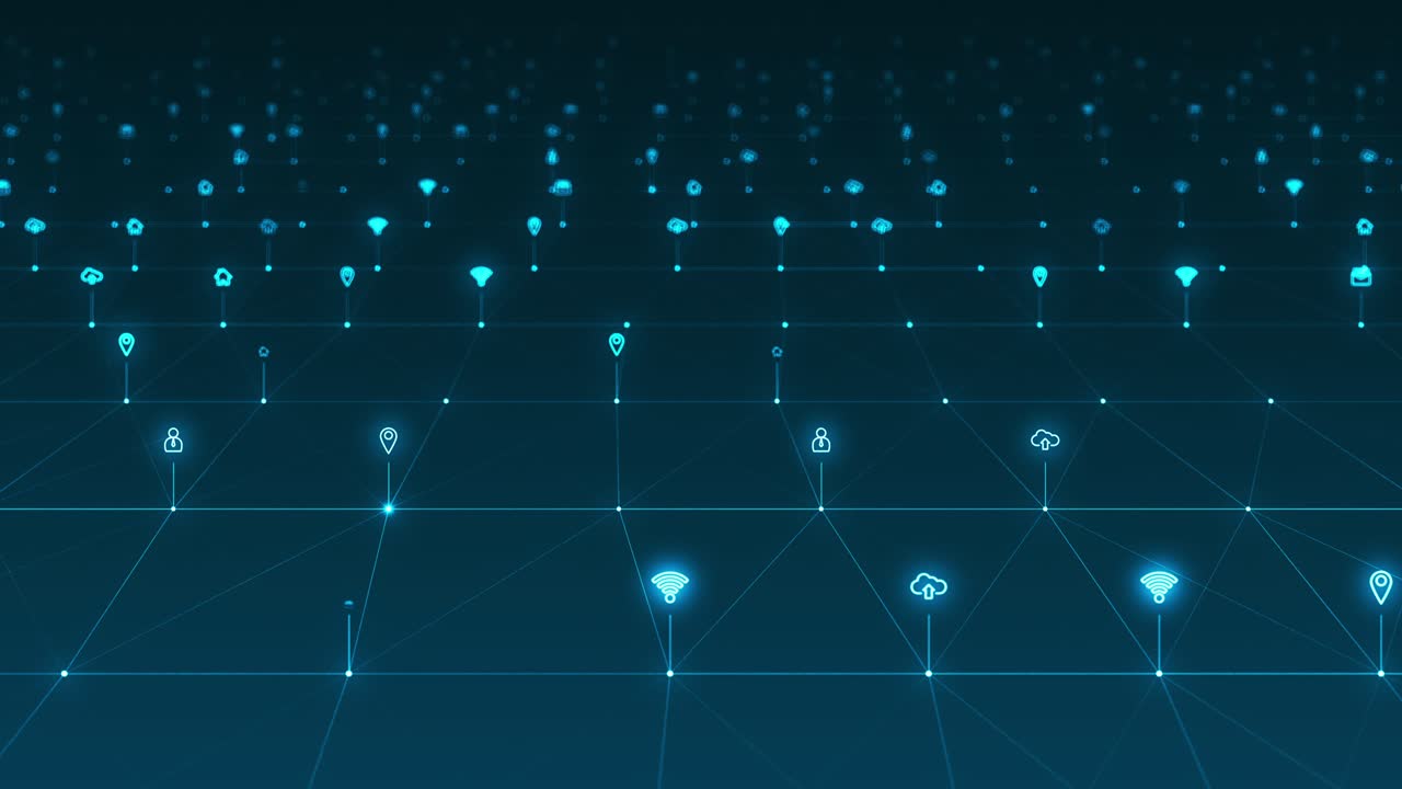 Motion graphic of Blue futuristic technology icon and line linked network connection abstract background concept camera zoom seamless loop video