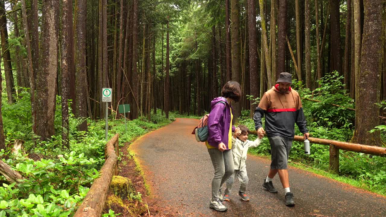 Family Walking on Forest Trail