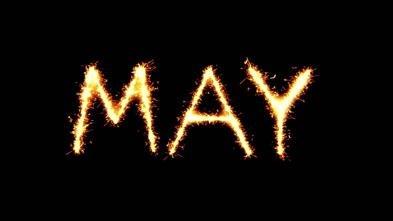 May text sparkler writing with glitter sparks particles firework on black 4k loop background