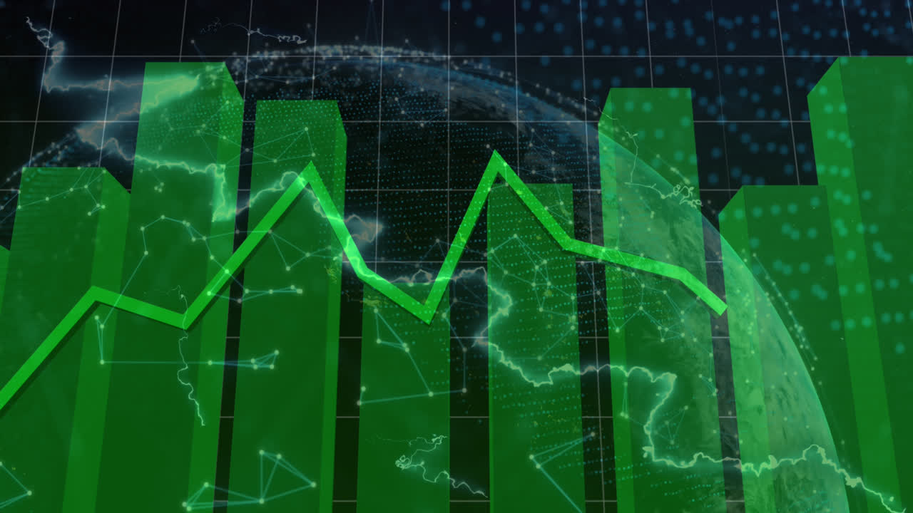animación del procesamiento de datos y globo sobre fondo negro