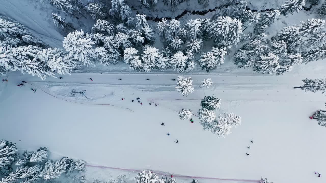 폴란드의 비알리 포토크 산악 스키 리조트에서 관광객의 조감도