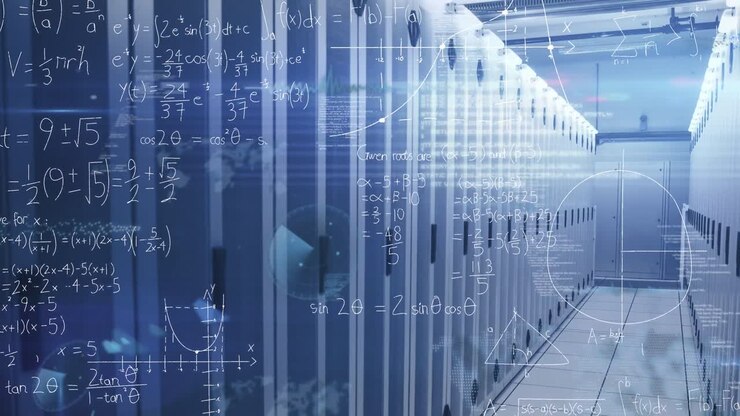 Animation of mathematical equations and data processing over server room