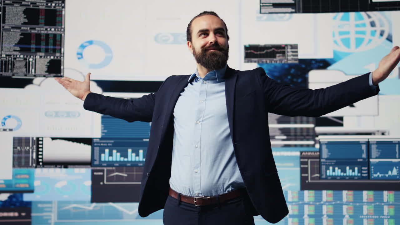 Proud confident boss celebrating his career achievement with self belief