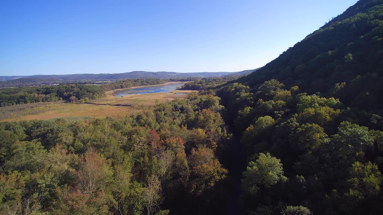Aerial footage of Stissing Mountain in Pine Plains, New York in the Hudson Valley