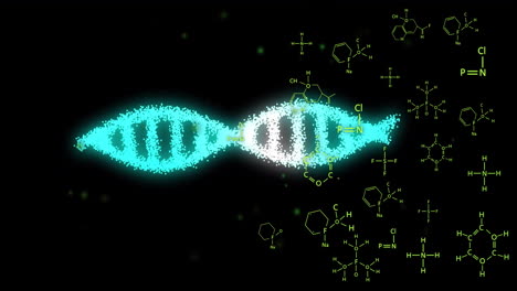 dna strand and chemical formulas, scientific data processing