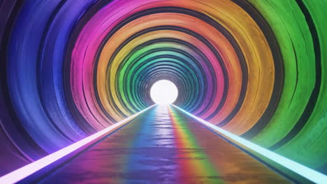 vibrant rainbow tunnel leading to light