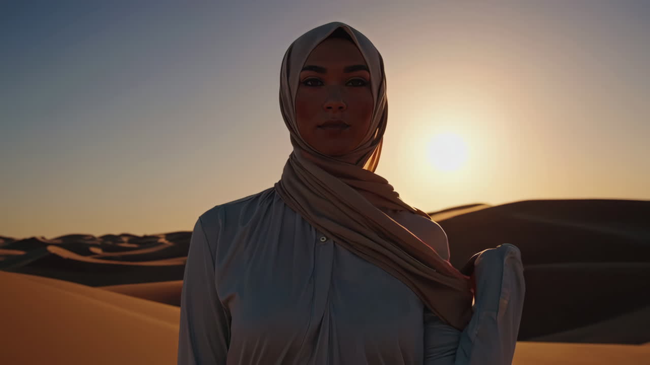 Woman in Hijab at Sunset in the Desert