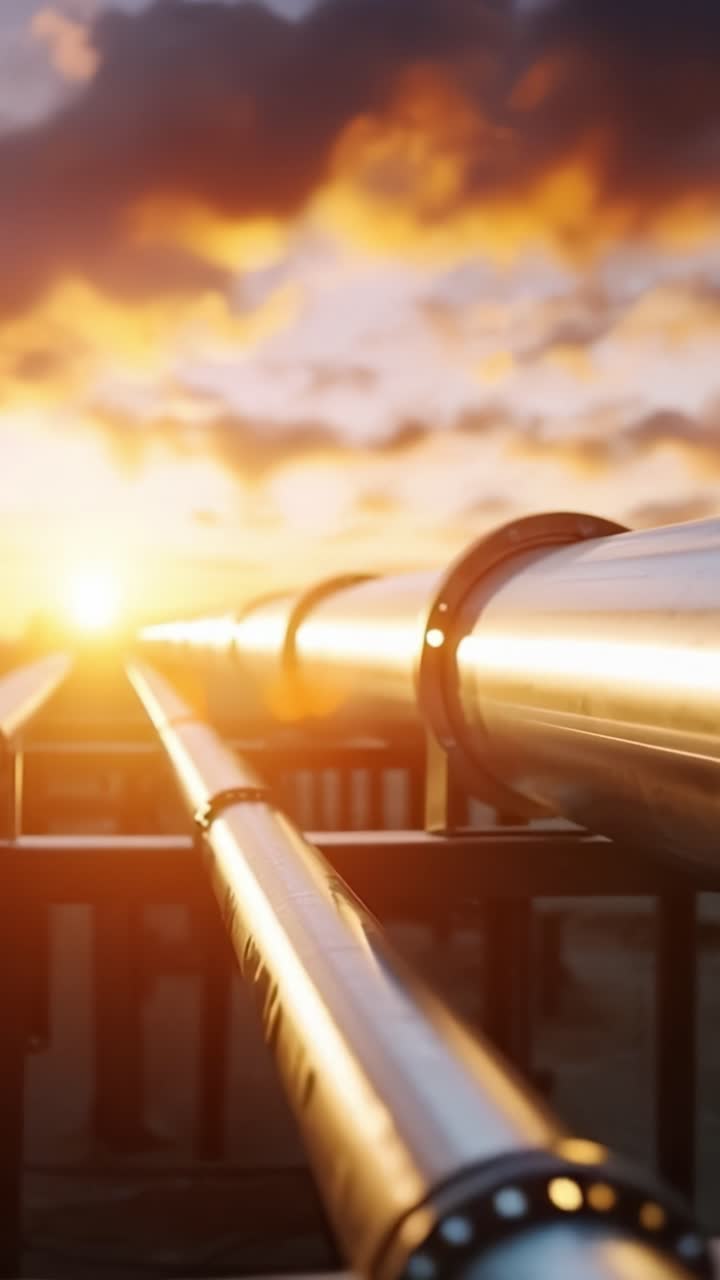 A Sunlit Pipeline Landscape: Exploring the Connection Between Energy Infrastructure and Nature at Sunset, Highlighting the Balance of Industry and Environment