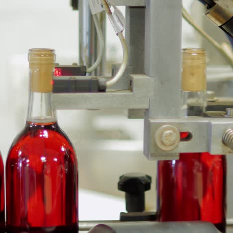 botellas de vino tinto se mueven en una cinta transportadora 1