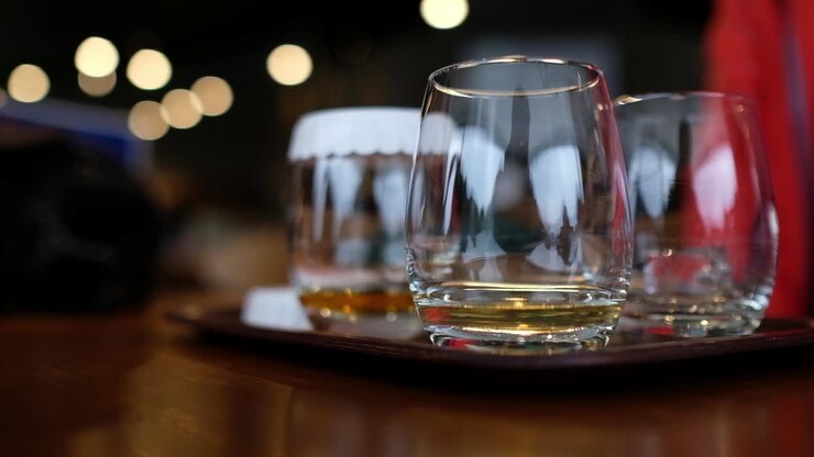 Degustazione di whisky nella fabbrica di whisky in Giappone.